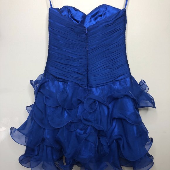 Girl’s Ruched Strapless Royal Blue Gown, May Queen Couture - Picture 2 of 9
